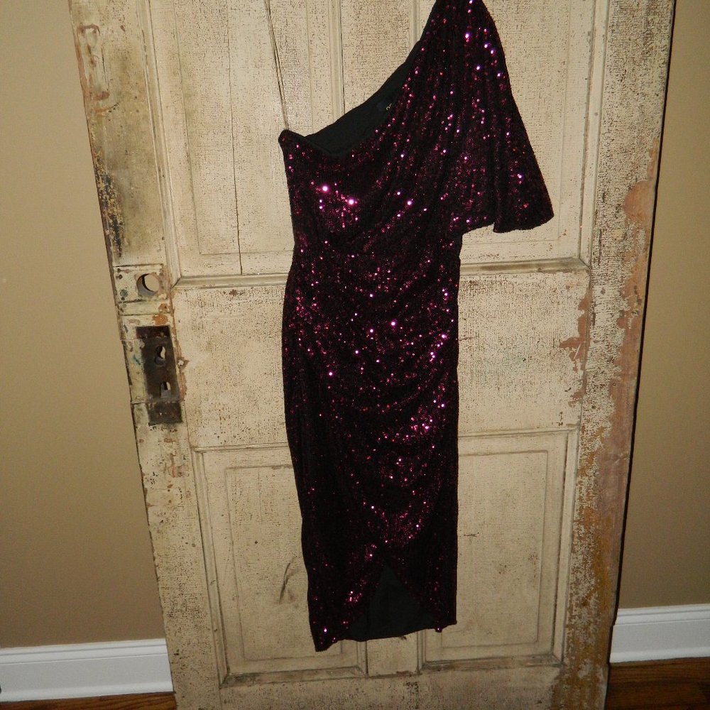 DO+BE Wine Sequin One Shoulder Dress Size Small (Z-12)